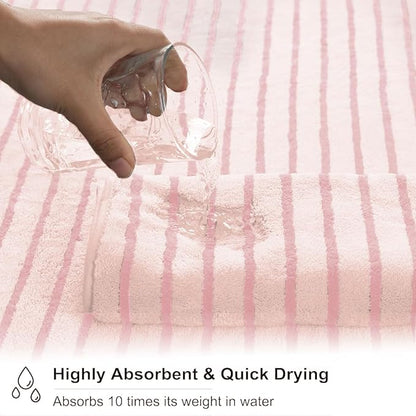 4 Piece Pink Cabana Stripe Large Bath Towels 35"x70" Oversized Bath Sheet Super