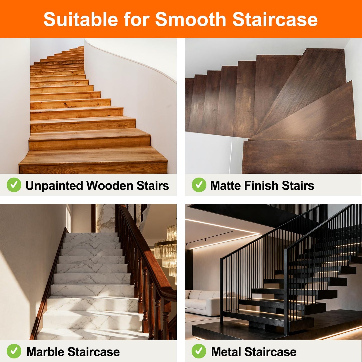 Spurtar Non Slip Staircase Step Treads, 6"x24" 15 Pack Anti Slip Tape for Stairs Indoor, Transparent Grip Tape for Stairs, Clear Skid Guard Safety Stair Runners for Wooden Steps