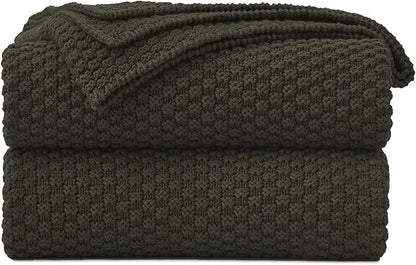 Longhui bedding Dark Brown Knitted Throw Blanket for Couch, Soft, Cozy Machine Washable 100% Cotton Sofa Knit Blankets, Heavy 3.0lb Weight, 51 x 63 Inches.