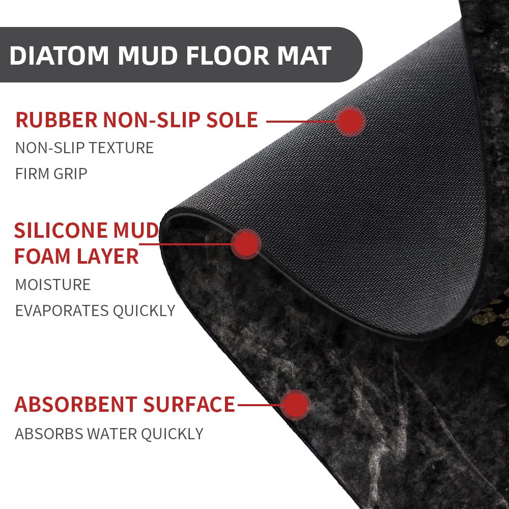 ZHUZHISHAN Diatomaceous Earth Bath Mat,Black White Gray Gold Marble Non-Slip Volume Super Absorbent Fast Drying for Bathroom Kitchen Door mat,Eco-Friendly Easy to Clean 16×24Inch (40 * 60cm)