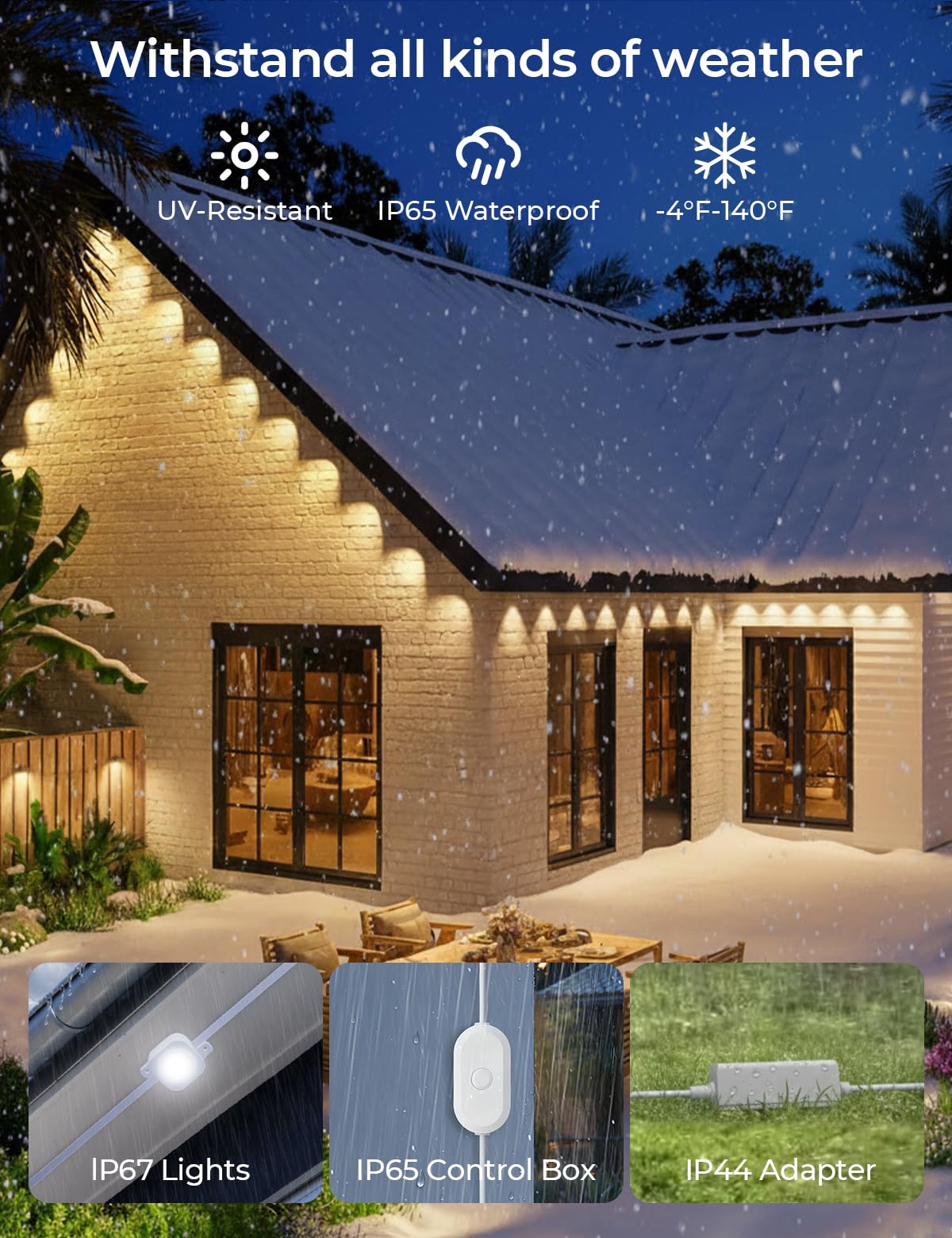 SMAVISTA Smart Permanent Outdoor Lights Pro, 50ft 30LED RGB+IC+Warm/Cool White for Daily, 100+ Scene Modes, Waterproof Eaves Light for Halloween Christmas Decor, Works with Alexa, Google Assistant