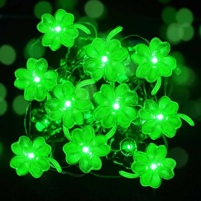 Aogist St. Patrick 's Day Decorations Clover String Lights, 16 ft 50 LED Green Shamrock Fairy Light for Saint Patrick’s Day Decor, Lucky Irish Decals Party Ornaments, Irish Party Supplies (1 Pack)