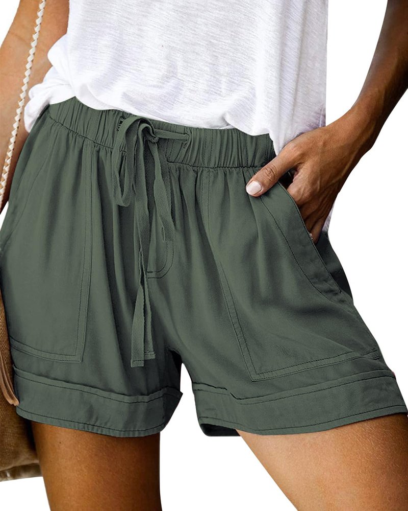 SZSMFZ Womens Elastic Waist Casual Drawstring Shorts Summer Beach Shorts Lightweight Athletic Shorts Comfy Short Pants with Pockets(1-Army Green,Medium)
