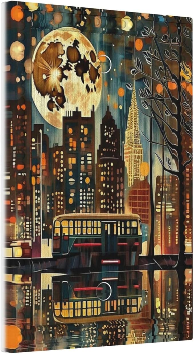 City Light Moon Bus Abstract Art Light Switch Covers No Device Wall Plate 1 Gang Decorative Blank Switchplate Electrical Faceplate for Country Living Bedroom Decor