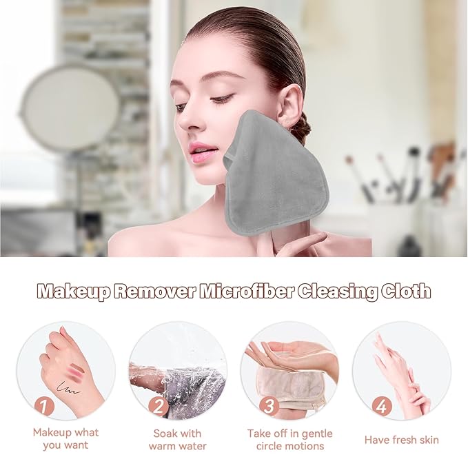 Nugilla Makeup Remover Cloths, 8 Packs Makeup Remover Towels Reusable Face Wash