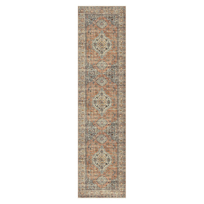 Lahome Oriental Kitchen Runners for Hallways, 2.5x10 Washable Runner Rug Non Slip, Soft Hallway Rug Distressed Ultra-Thin Long Carpet for Bathroom Entryway ‎Bedroom Eleanor, Peach/Orange