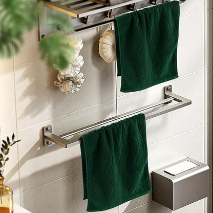 Jacquotha 2-Piece Hand Towels Set in Forest Green, Wavy Striped Jacquard Towels