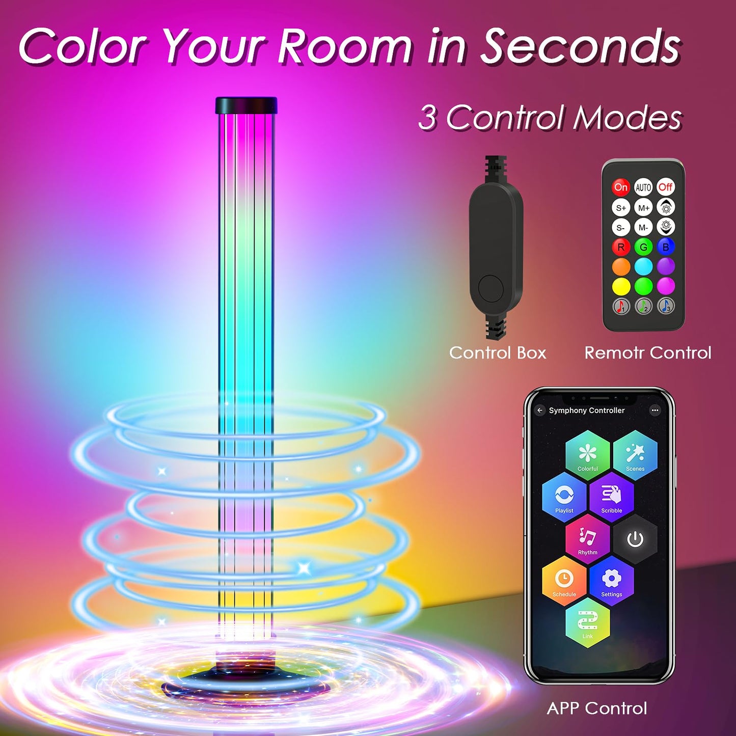360° Smart Light Bar, RGB Light Bars, Crystal Ambient Mood Light with 16 Million Colors, 213 Preset & 8 Scene Modes, Music Sound Sync, 3 Modes Control, RGB & IC Backlight for TV/Monitor/Gaming/Room