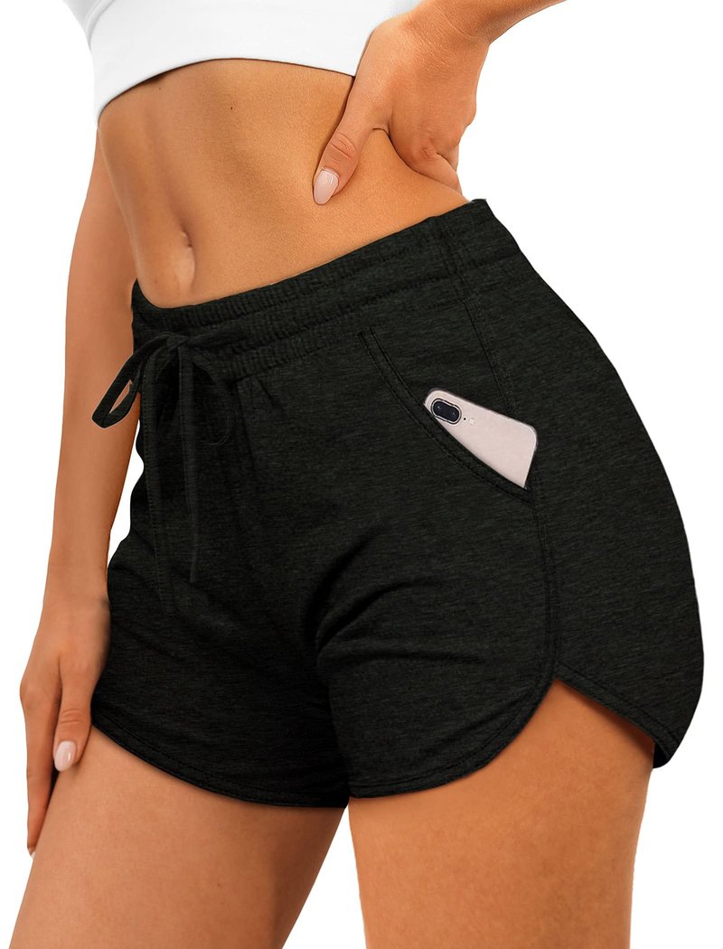 Aloodor Womens Running Shorts Casual Dolphin Shorts with Pockets Lounge Beach Shorts Black XL