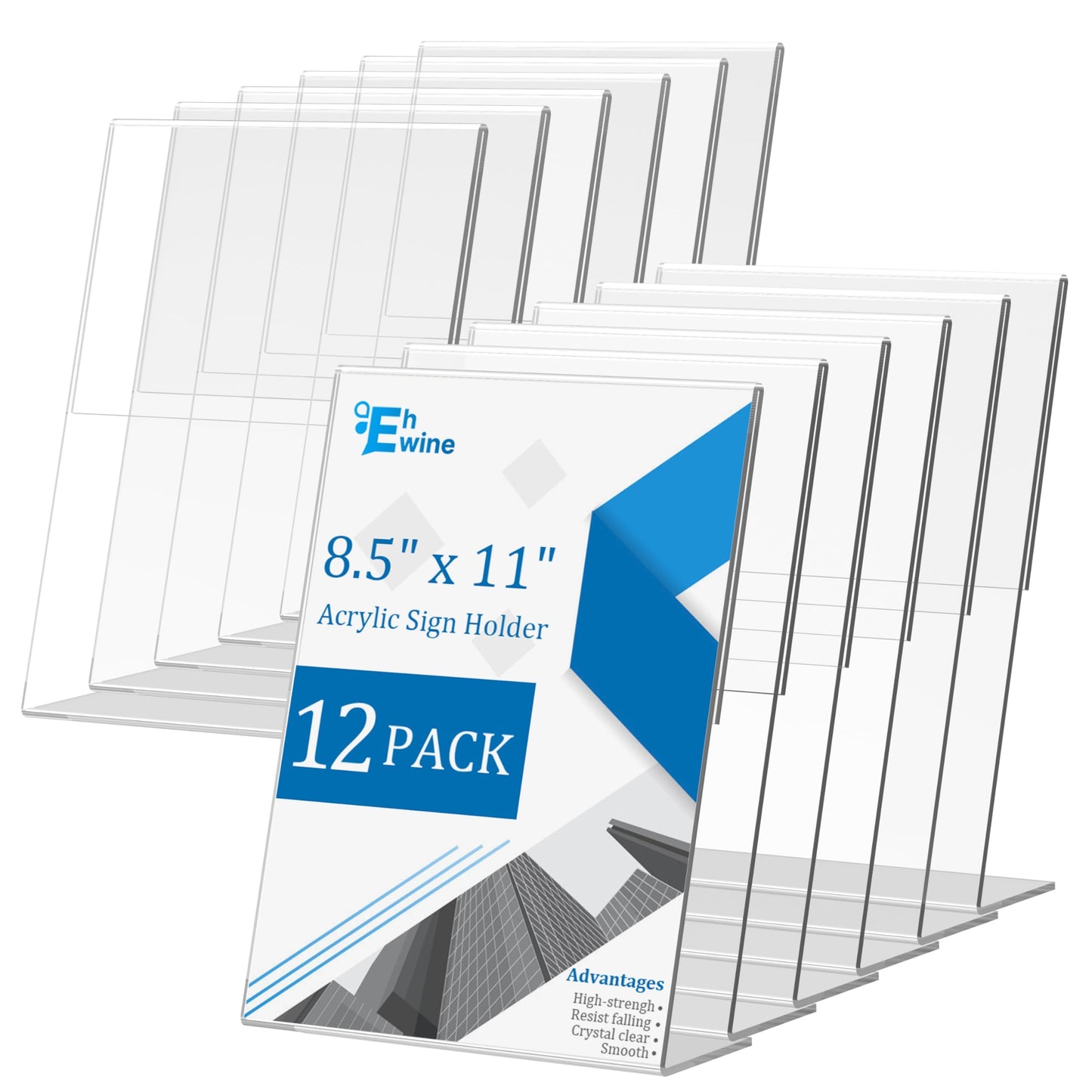 EHWINE 12 Pack Acrylic Sign Holder 8.5 x 11, L Shape Clear Plastic Display Stand, Slanted Back Picture Frame Menu Flyer Paper Display Stand up Table Top Sign Holders for Restaurant, Office and School