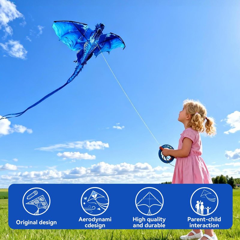 FejoHify Large Dragon Kite for Kids and Adults, Easy to Fly with 300ft String, Perfect for Beach, Park, Outdoor Activities, Gift for Boys Girls (Ice)