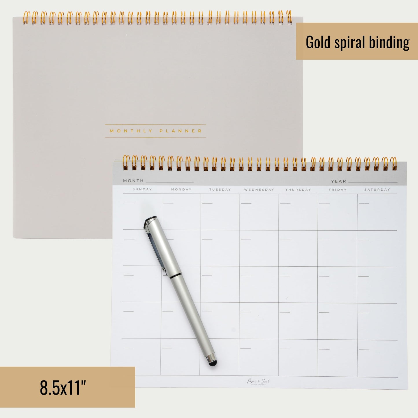 Paper 'n Such- Blank Calendar, Undated Monthly Planner, Simple Desk Agenda -DIY Custom Scrapbook for Photos -15 Sheets, Spiral Bound, Large 8.5x11", Customizable for Home, Office, or School