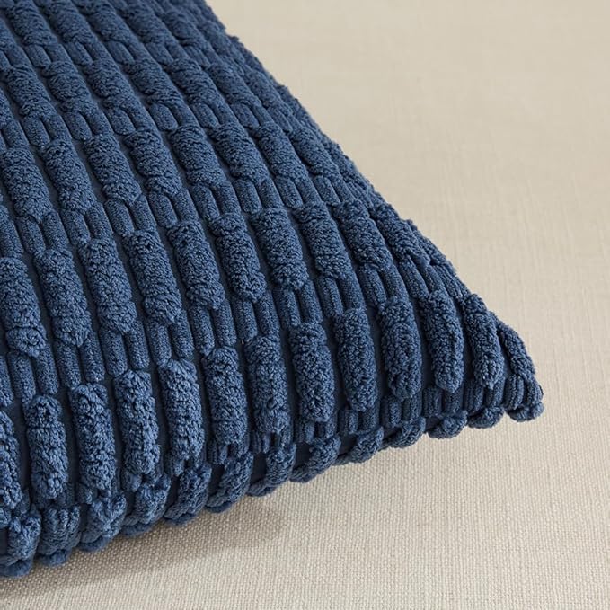Fancy Homi Dusty Blue Decorative Throw Pillow Covers 18x18 Inch for Living Room Couch Bed Sofa, Rustic Farmhouse Boho Home Decor, Soft Striped Corduroy Square Cushion Case 45x45 cm