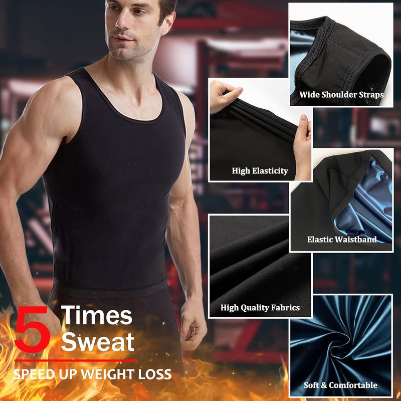 Men's Sauna Shirt - Short Sleeve Sweat Body Shaper Vest for Gym Workouts | Fitness Tank Top