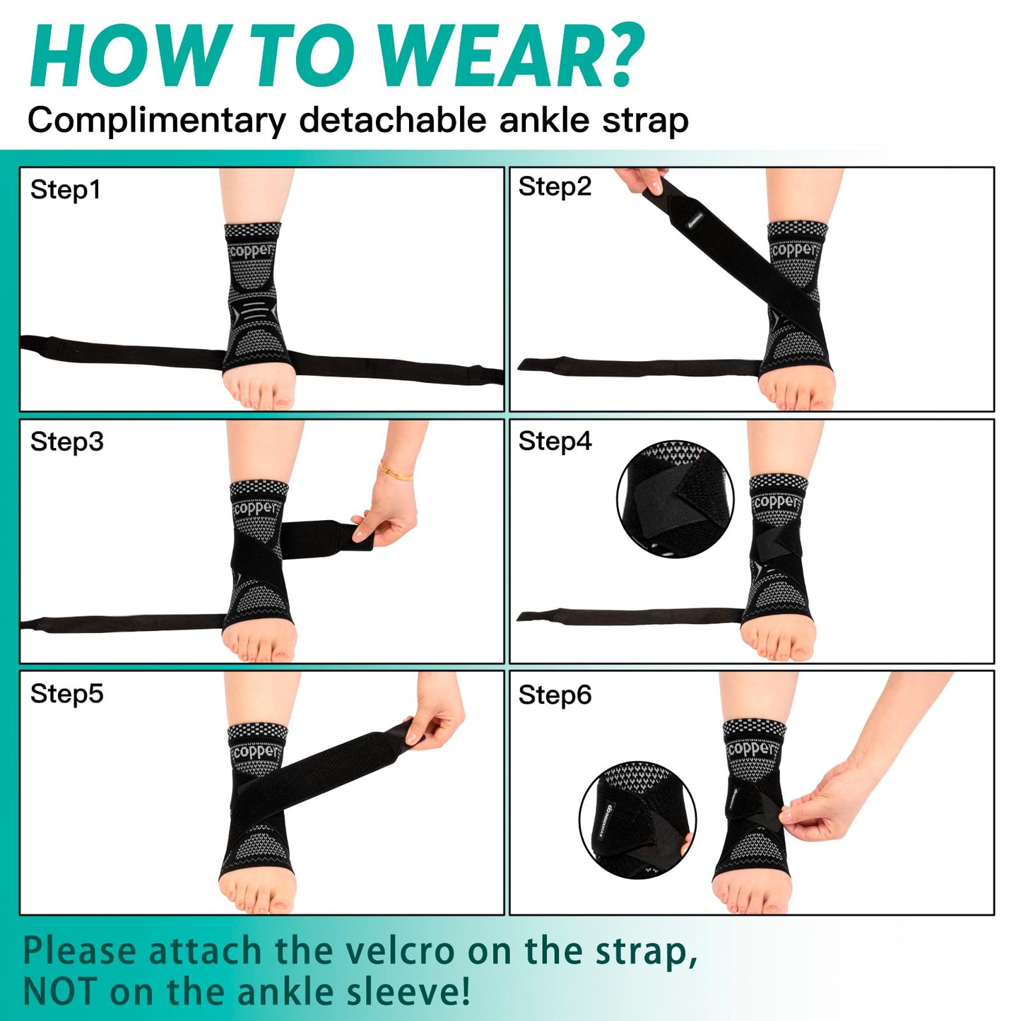 INDEEMAX Ankle Brace for Women & Men, Ankle Compression Sleeve Support Copper Infused Ankle Brace for Sprained Ankle, Plantar Fasciitis Sports, Achilles Tendonitis Pain Relief, Silver Black, M