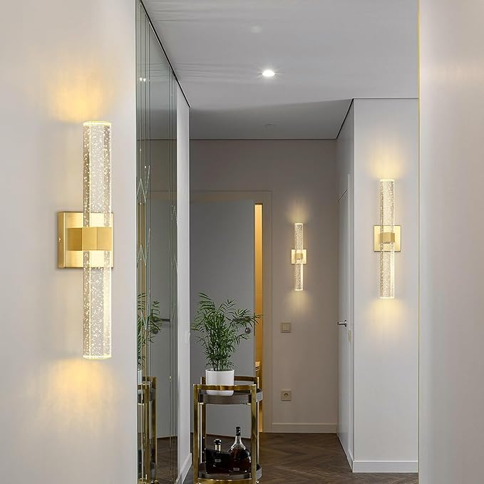 Gold LED Wall Sconce Lights Warm Light Modern Crystal Wall Lights Vanity Lighting Fixtures Sconces for Bathroom Living Room Bedroom Dining Room Hallway