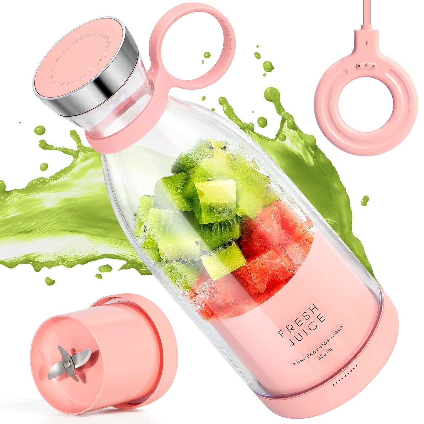 MIAOKE Portable Blender,Fashion Portable Blender for Shakes and Smoothies 11.8 Oz,Magnetic USB Fast Charging Mini Mixer Bottle,Take It for Traveling, Outdoor, Gym, Office, Cars, Gift -PK
