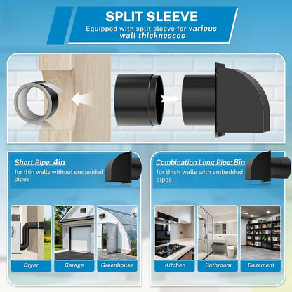 [Upgraded] Hon&Guan 6 Inch Hooded Wall Vent with Magnetic Seal Flap and Removable Mesh, Arc-Shaped 6'' Exhaust Vent Cover Cap for Kitchen Range Hood/Dryer/Bathroom Exhaust(Galvanized Steel, Black)