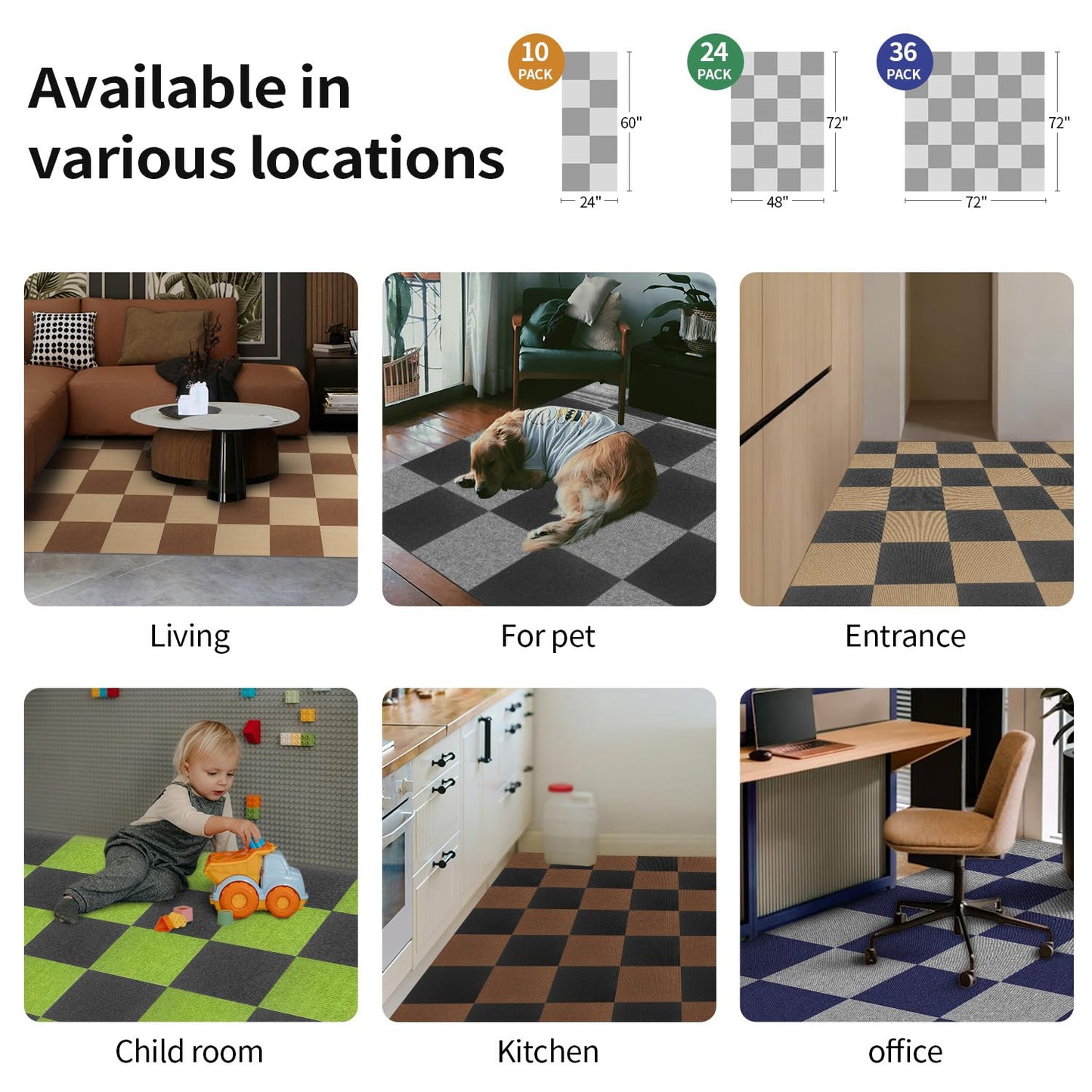 AKIVIDA Carpet Tiles Peel and Stick, 12”x 12” Non-Slip Self Adhesive Squares Carpet Floor Tile, 10Pcs DIY Reusable Waterproof Carpet for Gym Living Room Bedroom