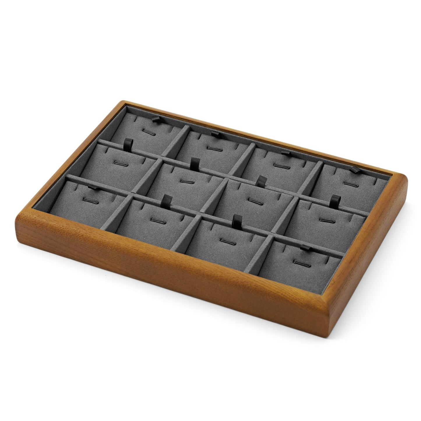 Oirlv Solid Wood 12 Grid Liner Pendant Jewelry Organizer Tray Jewelry Drawer Organizer(Grey)