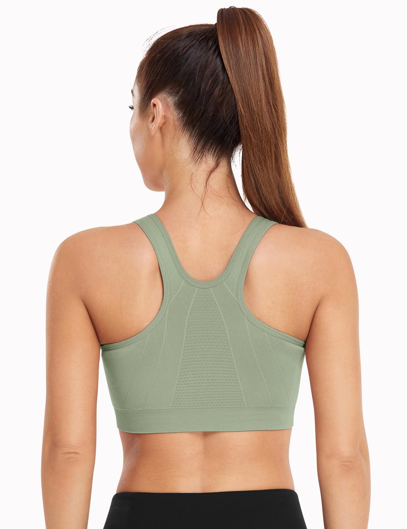 Women's Zip Front Sports Bra Wireless Post-Surgery Bra Active Yoga Sports Bras