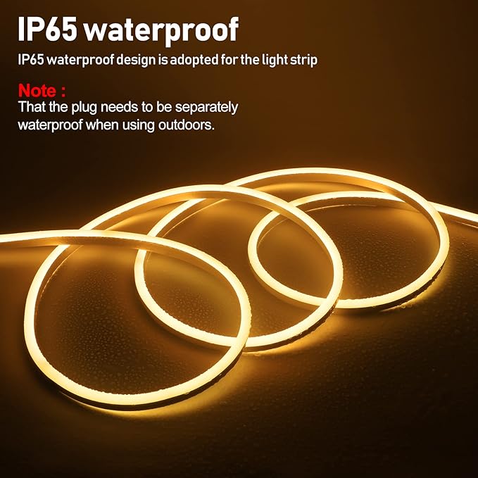 FORT AC110V 120V 100FT led Strip Lights RGB Led Neon Rope Light Driverless IP66 Waterproof Outdoor 144LEDs/m Dot Free Multicolor 100ft led Lights with Remote, Easy Installation ETL FCC
