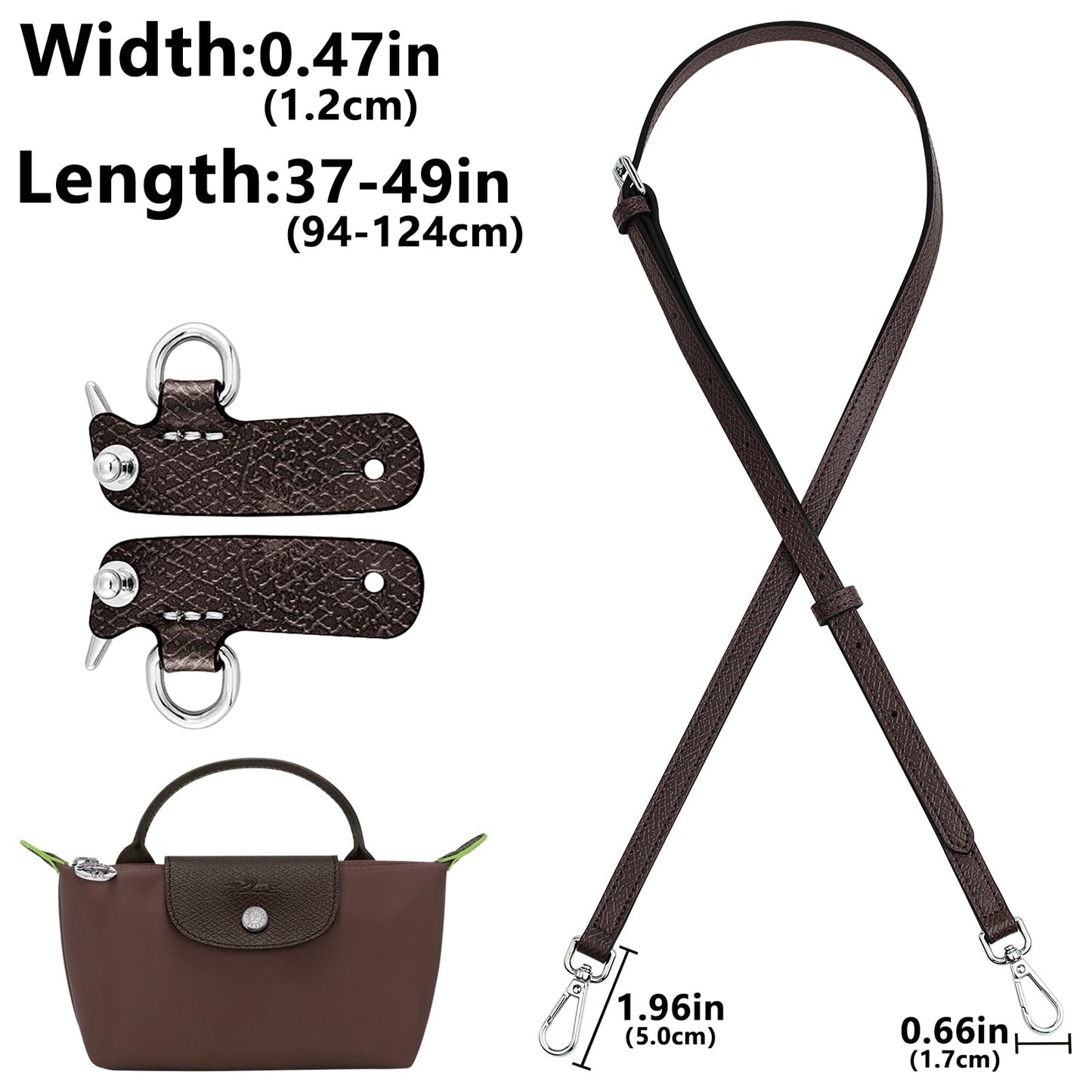 HUXRY CARCH Bag Leather Shoulder Strap Adjustable Crossbody Replacement Fit for Le Pliage Mini Pouch(Mocha)