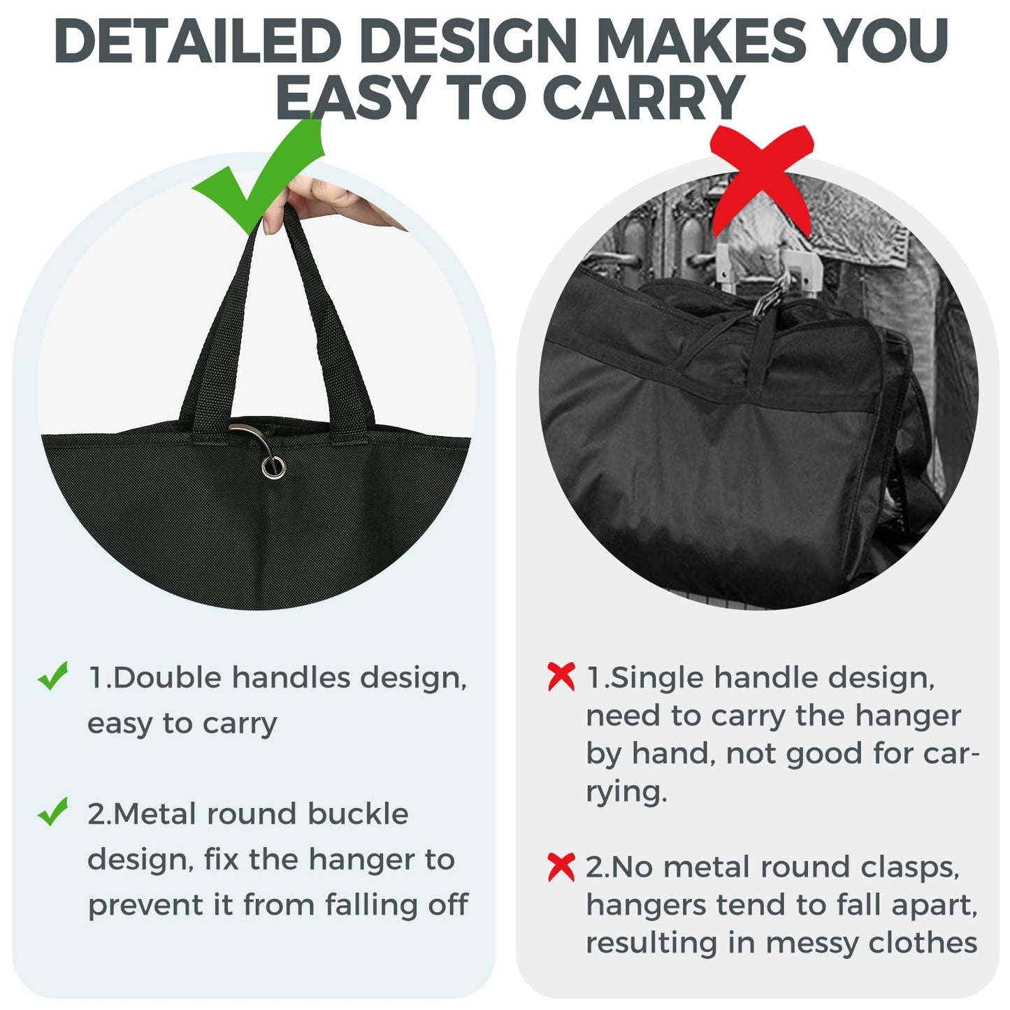 2 pcs 43" Garment Bags for Travel, Suit Bags for Clothing Storage with 2 Handle, Garment Bags for Hanging Clothes Covers with 4" Gussets for Coats, Jackets, Shirts, Sweater