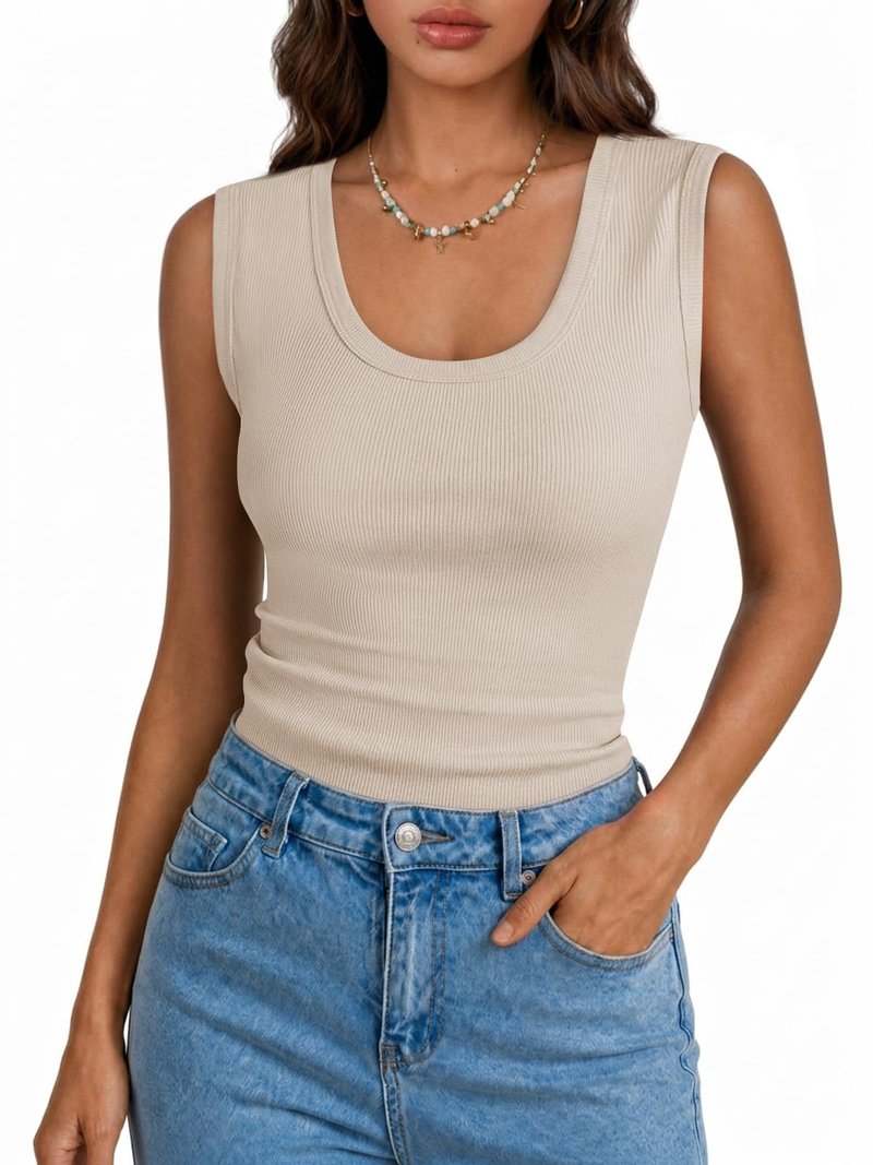 Yousify Womens Tank Tops Ribbed Scoop Neck Summer Sleeveless Top Fitted Basic Tee Shirts Slim Tanks Casual Clothes 2026