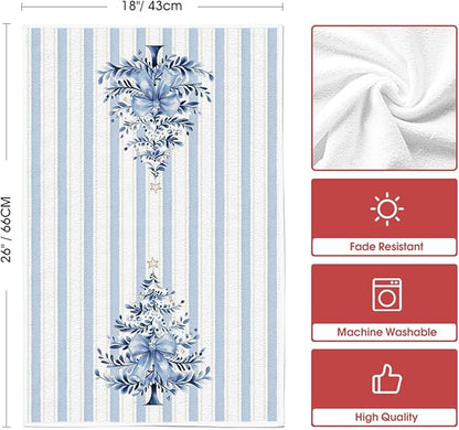 Artoid Mode Blue Porcelain Ornaments Xmas Tree Christmas Kitchen Towels Dish Towels, 18x26 Inch Farmhouse Holiday Winter Decoration Cleaning Set of 4