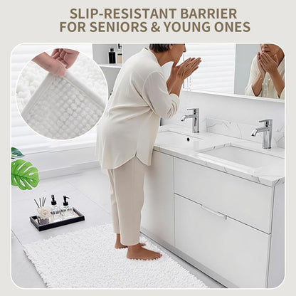 Ruggnovea Bathroom Rugs Non Slip Washable, Extra Thick Soft Chenille Absorbent Bath Mat, High Density Barrier Non Slip Backing, Quick Dry Plush Shaggy Floor Carpet for Tub&Shower 24x17, White