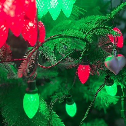 2 Pack 66FT 100LED Extendable C9 Christmas Lights Outdoor/Indoor, Waterproof Christmas String Lights Plug in, Green Wire LED Fairy Lights for Xmas Tree Garden Patio Wedding Party Decor (Red and Green)