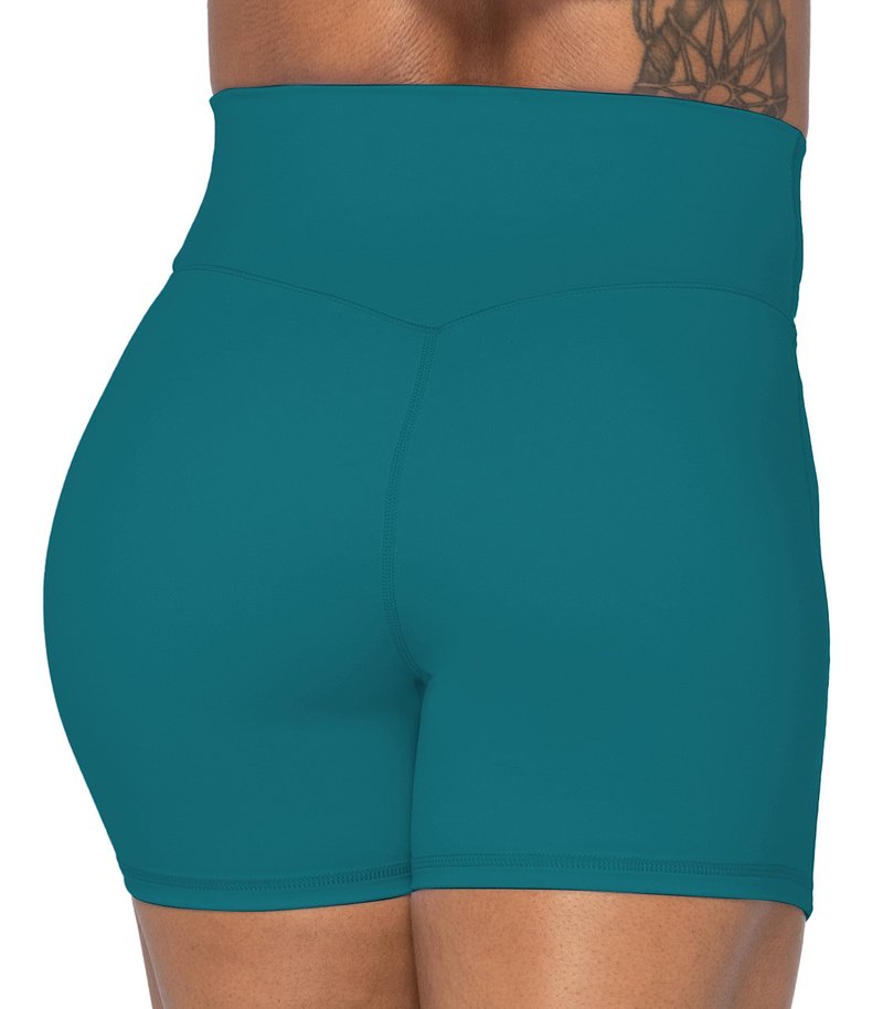 Sunzel Sunzfly Crossover Biker Shorts for Women, V Criss Cross High Waist Yoga Workout Gym Shorts with Tummy Control 4" Deep Lagoon Large