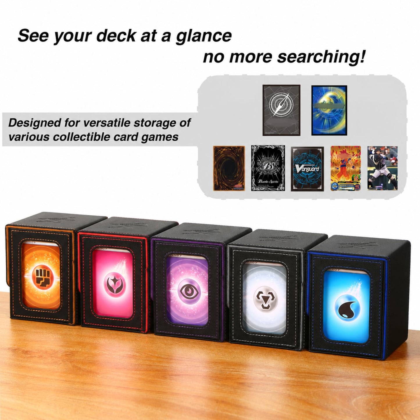Venssu MTG Deck Box for Commander Display,Card Deck Boxes Fits 100 Double Sleeved Cards, TCG Card Storage Box (Blue and Red, 1 window)