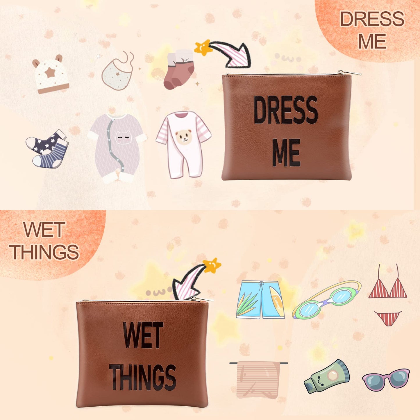 Omanmoli Diaper Bag Organizing Pouches,Leather Diaper Bag Organizer,Diaper Essential items, Dry Wet Bags for Baby,Diaper Organization (Brown)