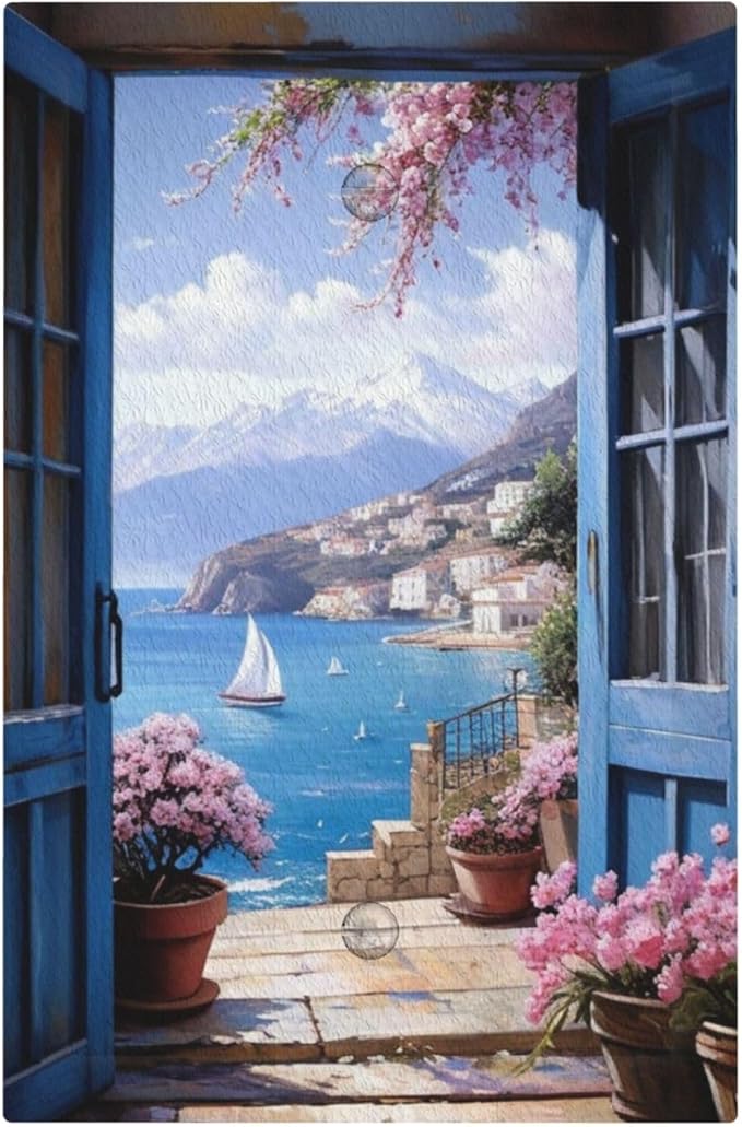 Decorative Art Light Switch Covers Seaside Window View 1 Gang No Device Blank Switchplate Electrical Faceplate for Home Decor