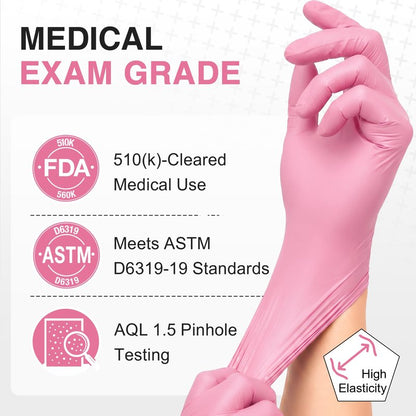 Schneider Medical Nitrile Exam Gloves, 4-mil Medical Gloves Disposable Latex Free, Powder Free, Food Safe Glove for Cooking, Cleaning, Examination, Cherry Blossom, Medium, 100-ct Box