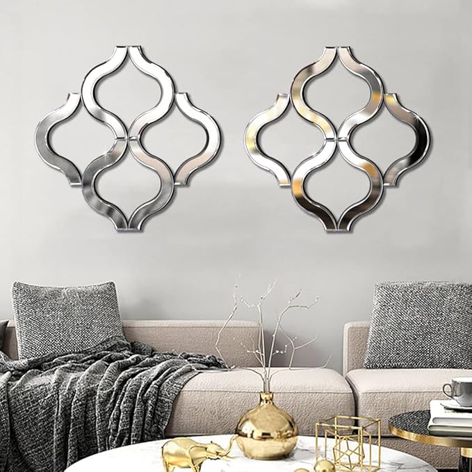 DMDFIRST Arc-Shaped Decorative Wall Mirror Silver Color 20”x20” Large, Exquisite Bevelled Gorgeous Glam Accent Decor Mirror, Unique Modern Fashion Hand Craft Mirror Wall Decor Chic Mirror