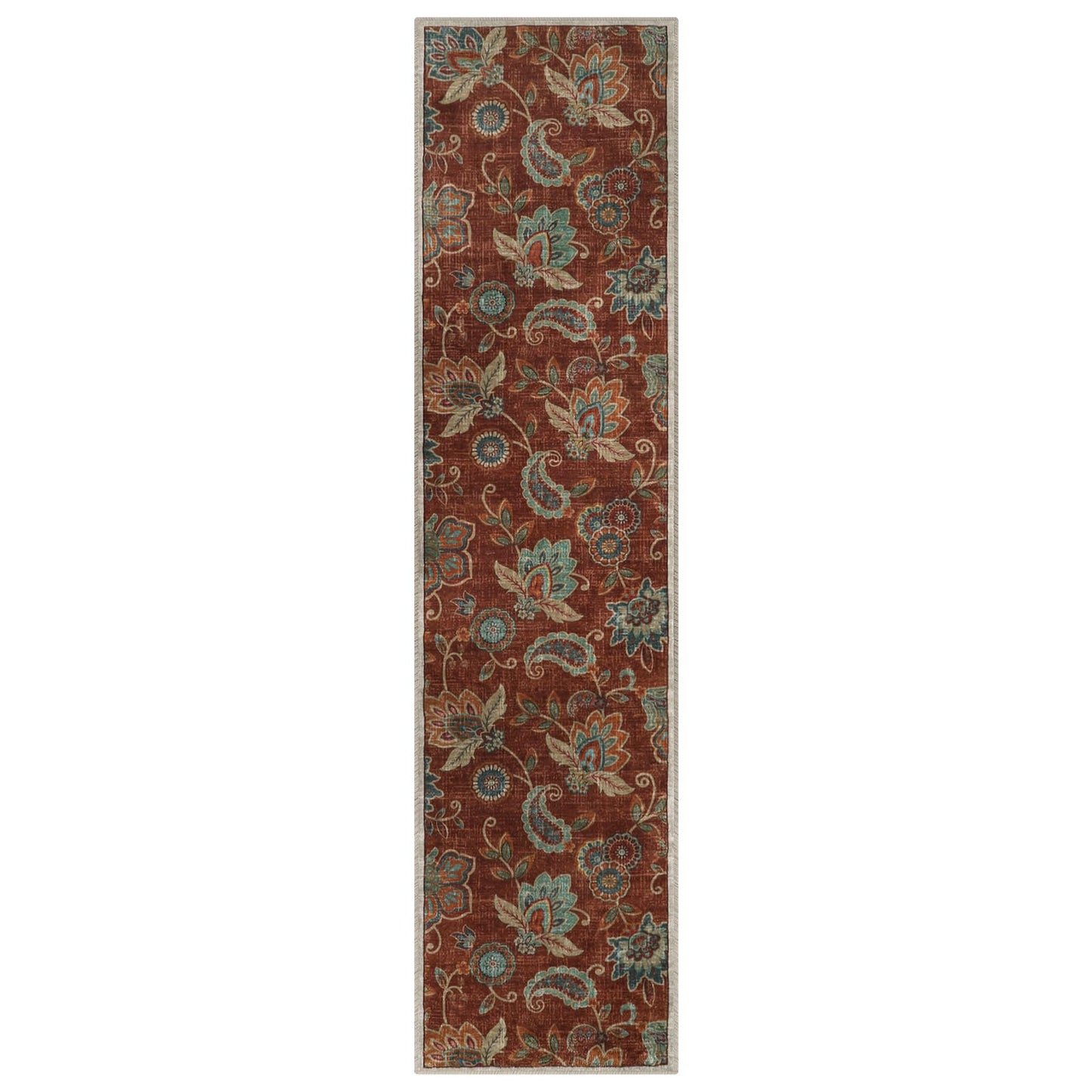 Morebes Floral 2x8 Runner Rug Non Slip,Washable Runner Rugs for Hallway 2x8, Non Skid Bath Mat Distressed Paisley Rug Indoor Floor Carpet Runner for Kitchen Entryway Laundry Foyer, Red