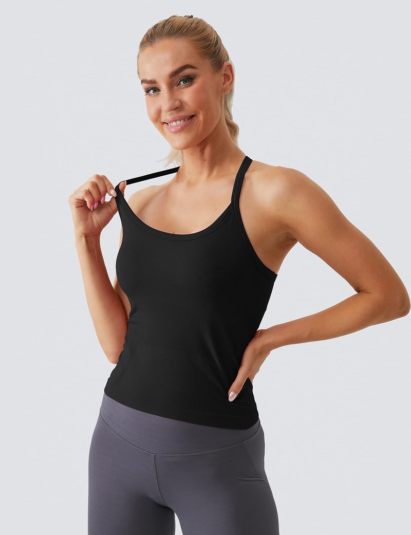 MathCat Workout Tank Tops for Women with Built in Bra, Sleeveless Gym Tops Seamless Racerback Athletic Yoga Shirts Black