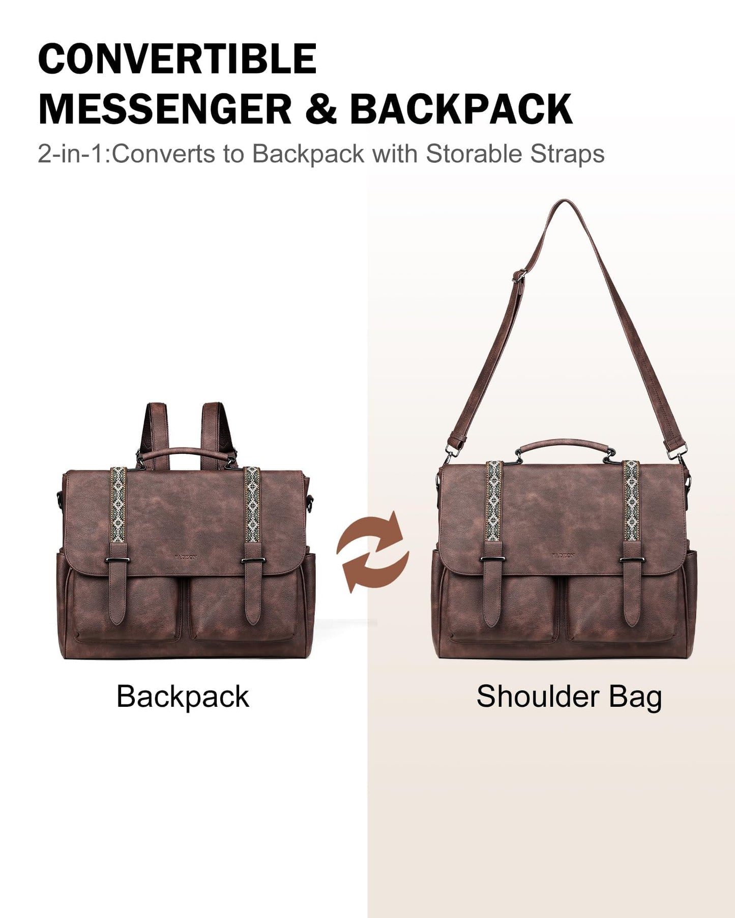 FADEON Messenger Bag for Women, Designer Leather Satchel Backpack Purses Large Laptop Briefcase Multi Pocket Shoulder Bags
