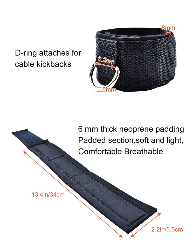 ATENTO 2 Pairs Ankle Strap for Cable Machine, Comfortable Padded Ankle Wrist Cuffs for Kickbacks, Gym, Glutes Workout & Lower Exercises, Adjustable & Breathable Ankle Straps for Women & Men