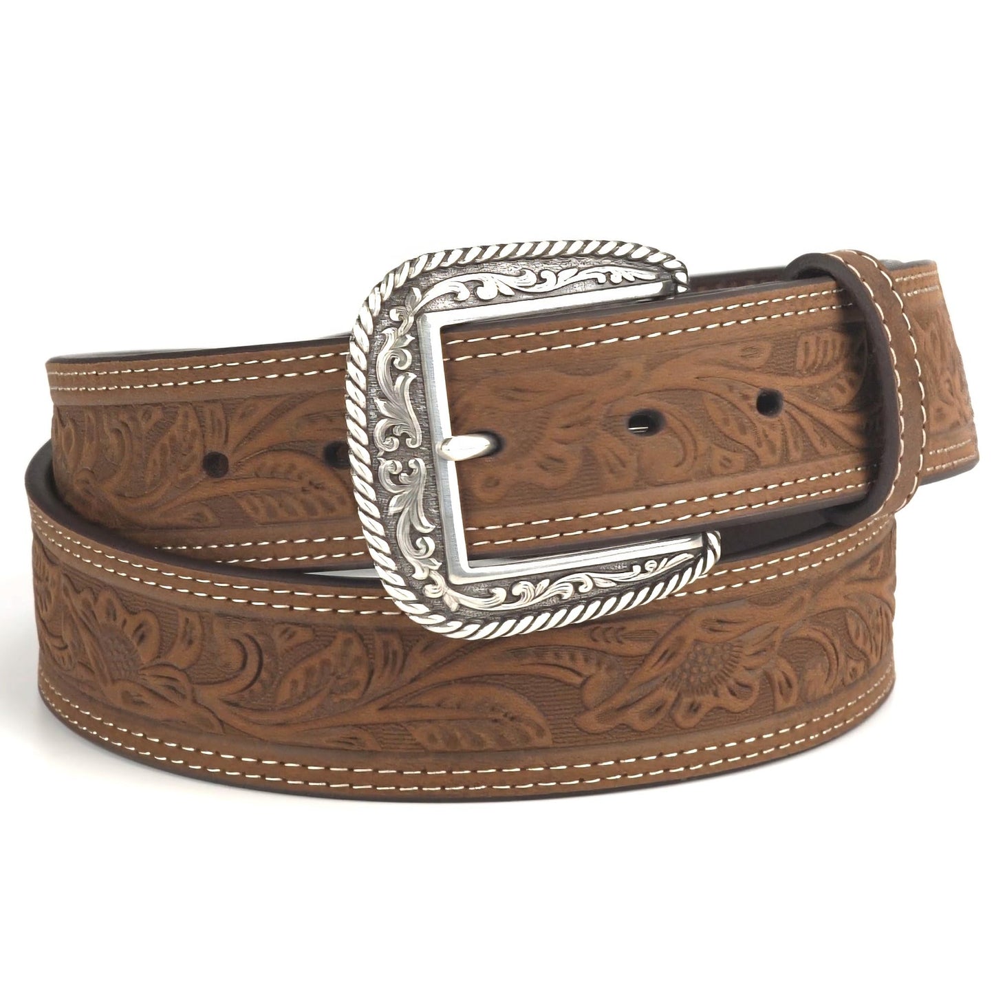 ARIAT Men's Leather Floral Embossed Belt, Medium Brown, 30