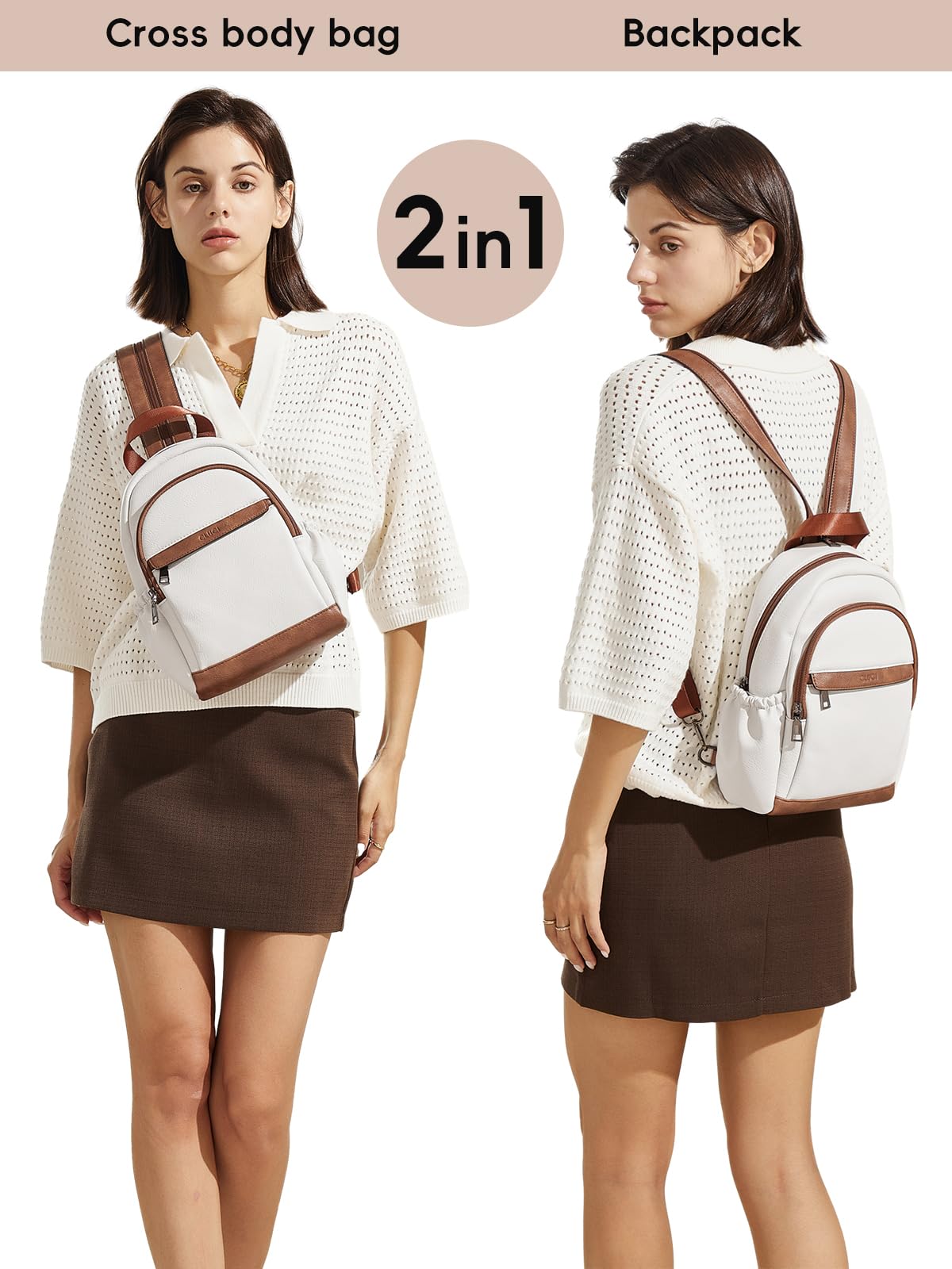 CLUCI Sling Bag for Women Leather Women's Backpack Small Convertible Backpack Purse Crossbody Bag for Travel