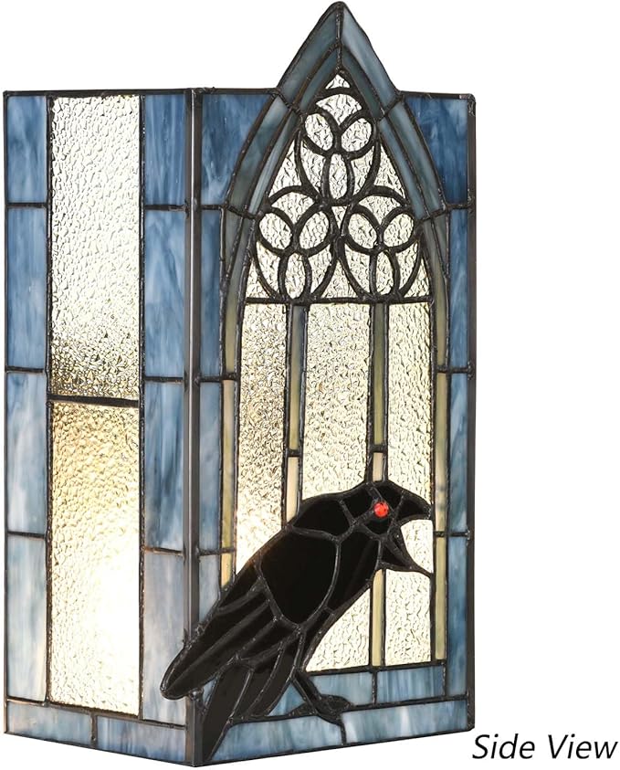 Bieye L10955 Raven Calling Outside The Gothic Window Tiffany Style Stained Glass Wall Sconces Night Light for Home Decor