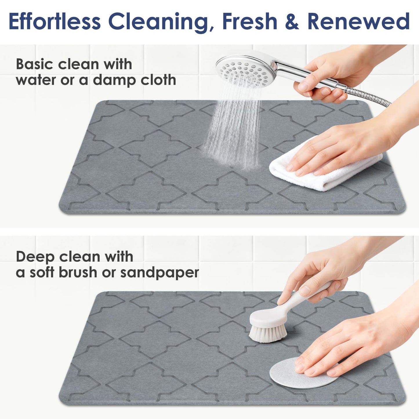 Large Stone Bath Mat for Bathroom Floor, Quick Dry Diatomaceous Earth Bath Mat with Non-Slip Back, Super Absorbent Diatomite Stone Mat for Shower, Easy to Clean, Natural(23.6" x 15.7" Dark Grey)