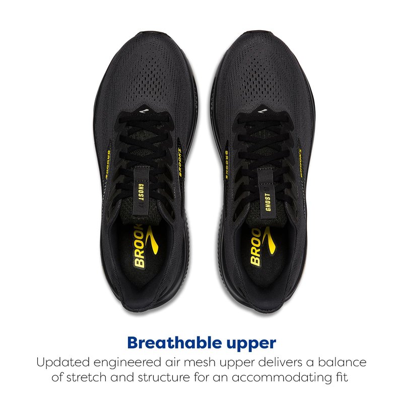 Brooks Men’s Ghost 17 Neutral Running Shoe - Ebony/Black/Yellow - 10 Wide