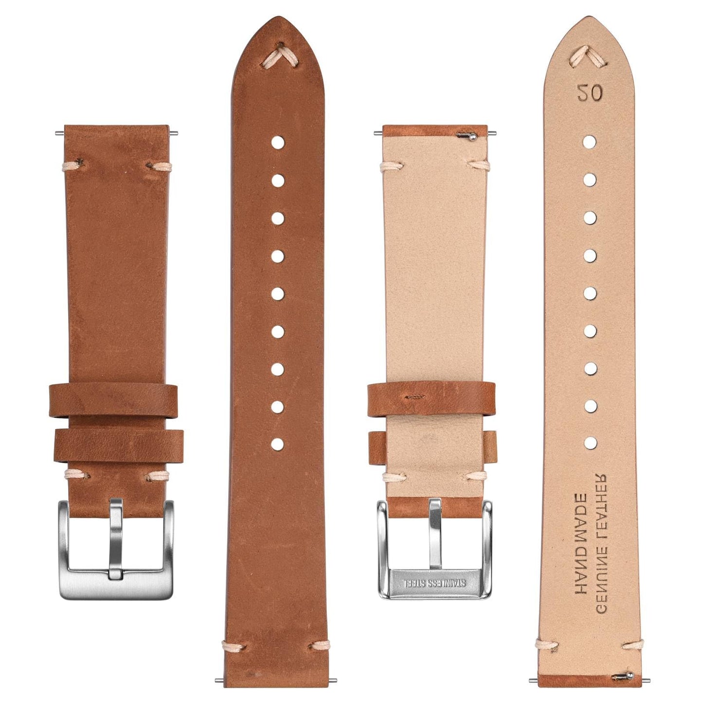 BISONSTRAP Distressed Leather Watch Strap, Watch Replacement Bands for Men, Quick Release Spring Bars, 20mm, Toffee Brown (Silver Buckle)