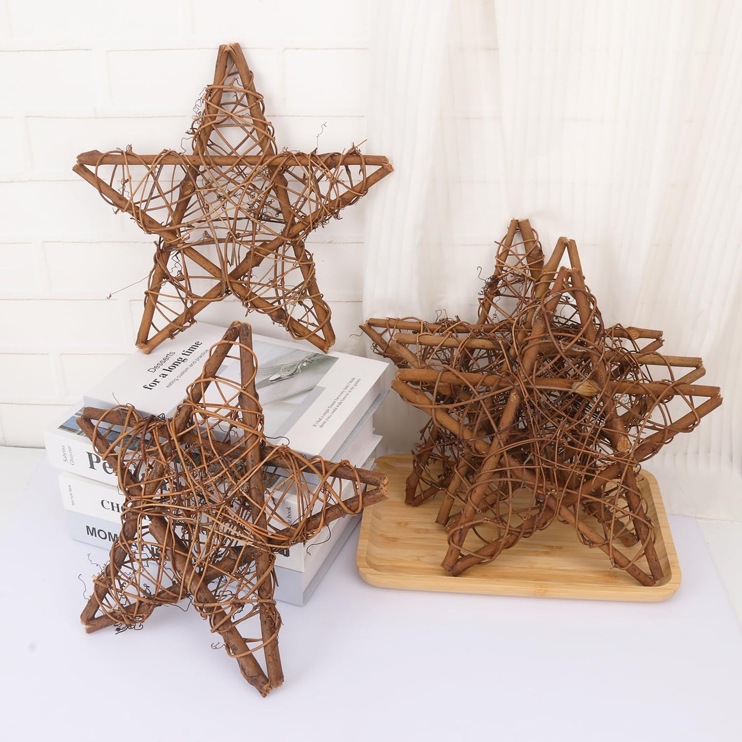 KUKLIPJIM 8 Pcs 12 Inch Star Shaped Natural Grapevine Wreath Set, Hand-Woven Vine Branch Wreaths for DIY Crafts, Christmas Decorations, Home & Event Styling