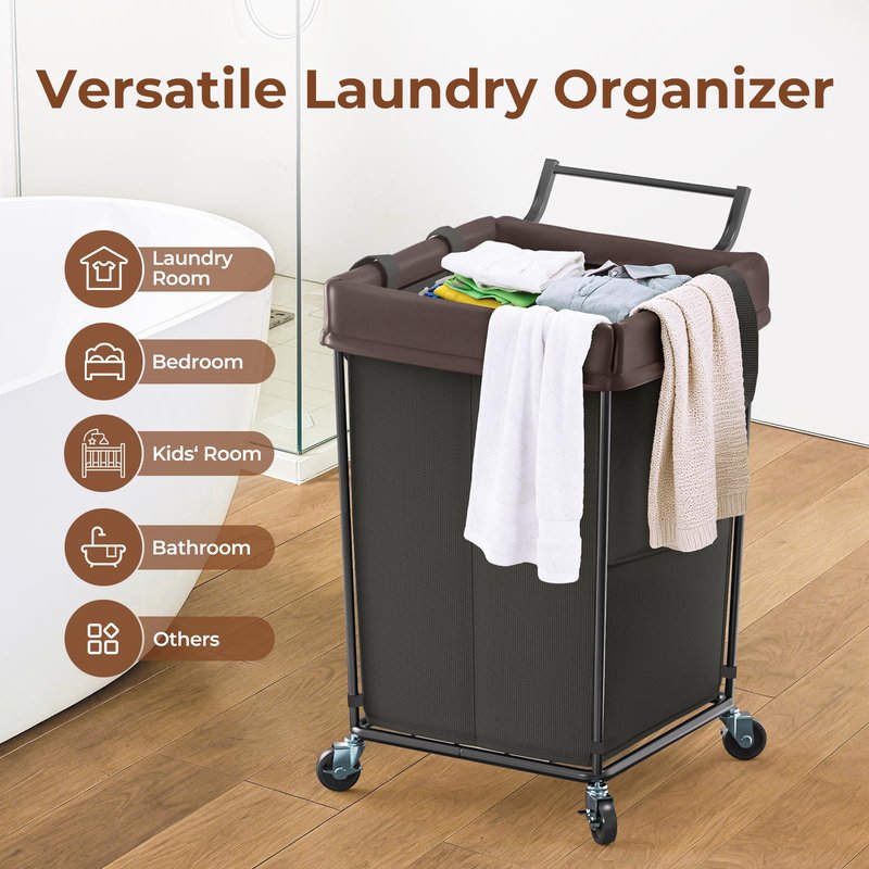 Mefirt 160L Laundry Hamper with Wheels and Handle, 2 Section Laundry Hamper with Wheels, Large Rolling Laundry Basket, Dirty Clothes Hamper Cart on Wheels for Laundry, Bedroom, Bathroom and Dorm